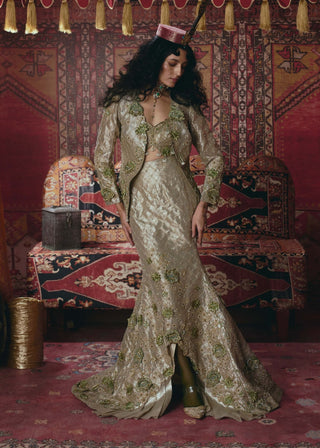 Pearl-gold skirt and jacket set