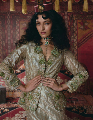 Pearl-gold skirt and jacket set