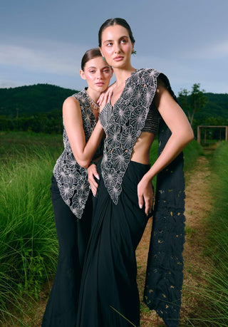 Daffodil black drape sari and blouse