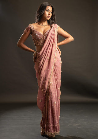 Dusty pink shimmer sari set