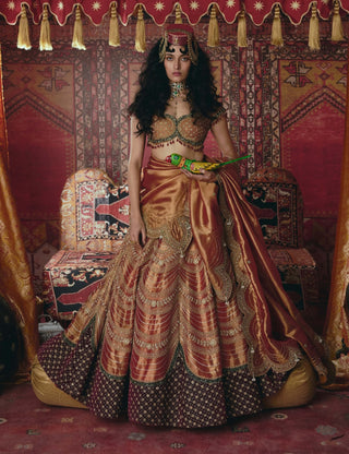 Rust orange velvet lehenga set