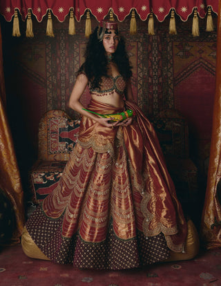 Rust orange velvet lehenga set