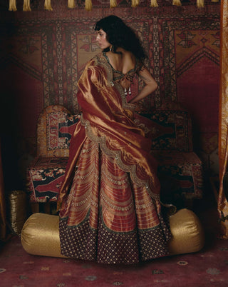 Rust orange velvet lehenga set