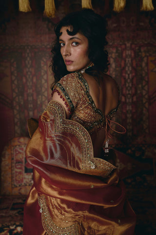 Rust orange velvet lehenga set