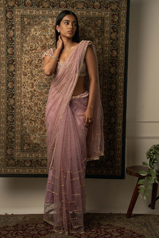 Jigar And Nikita-Lilac Dusty Pink Sari Set-INDIASPOPUP.COM