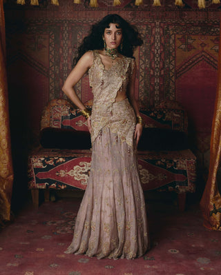 Rose gold drape sari set