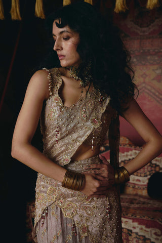 Rose gold drape sari set