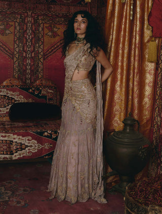 Rose gold drape sari set