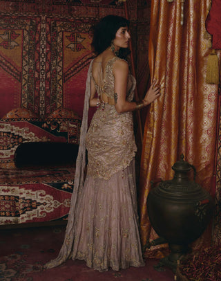 Rose gold drape sari set