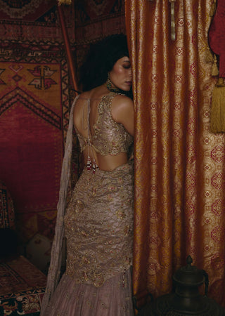 Rose gold drape sari set