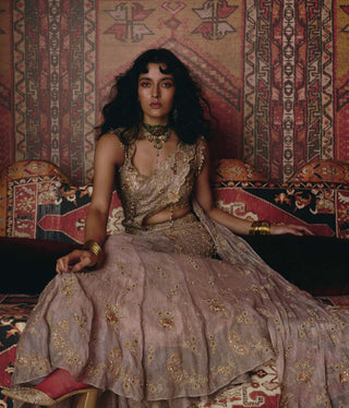 Rose gold drape sari set