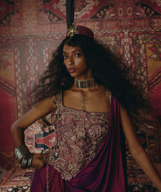 Purple drape skirt and corset set