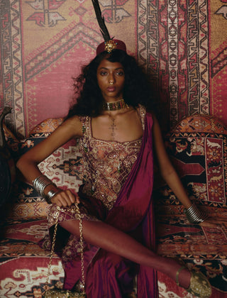 Purple drape skirt and corset set