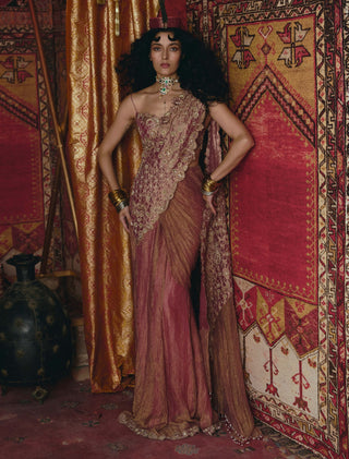 Blush pink drape sari set