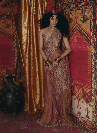 Blush pink drape sari set