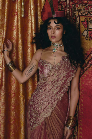 Blush pink drape sari set