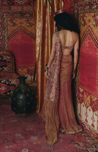 Blush pink drape sari set