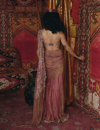 Blush pink drape sari set