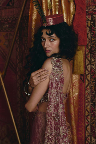 Blush pink drape sari set