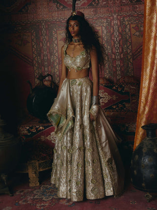 Pearl gold 3D flower lehenga set