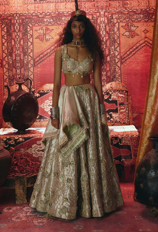 Pearl gold 3D flower lehenga set