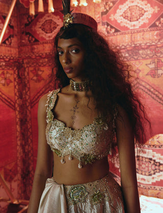 Pearl gold 3D flower lehenga set