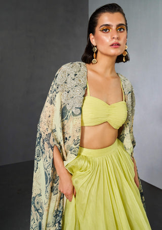 Bhumika Sharma-Mint Green Skirt And Cape Set-INDIASPOPUP.COM