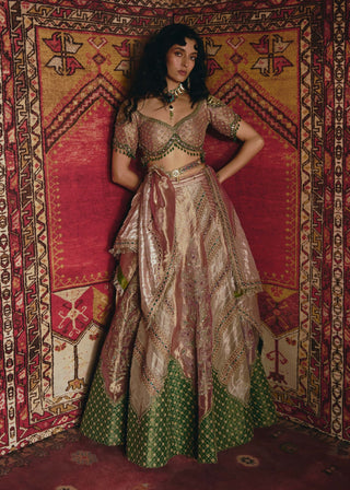 Pink and rose gold pure tissue lehenga set