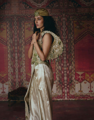 Pearl-gold draped skirt and corset set