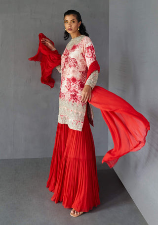 Bhumika Sharma-Champagne Red Blossom Kurta Sharara Set-INDIASPOPUP.COM
