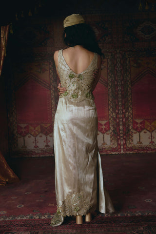 Pearl-gold draped skirt and corset set