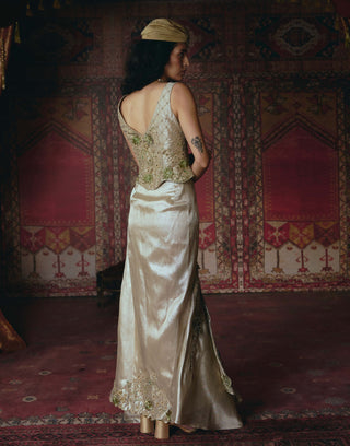 Pearl-gold draped skirt and corset set