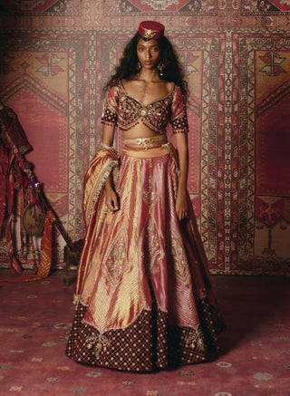 Blush pink pure tissue velvet lehenga set