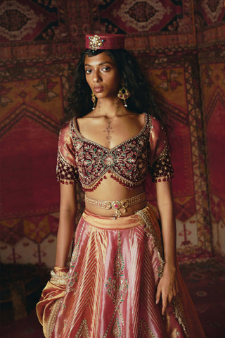 Blush pink pure tissue velvet lehenga set