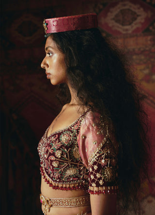 Blush pink pure tissue velvet lehenga set