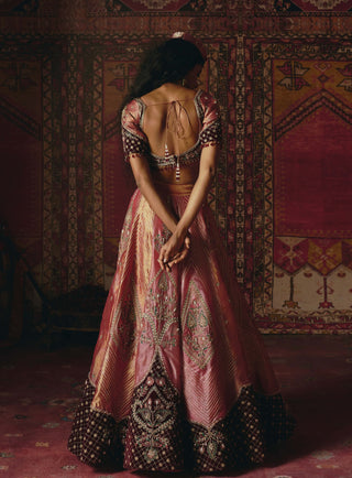 Blush pink pure tissue velvet lehenga set