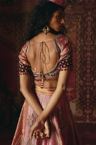 Blush pink pure tissue velvet lehenga set