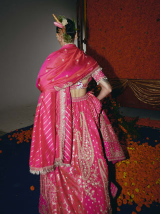 Abstract pink silk banarsi lehenga set