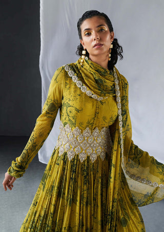 Bhumika Sharma-Mustard Printed Anarkali Set-INDIASPOPUP.COM