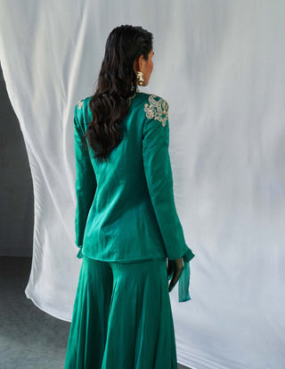 Bhumika Sharma-Teal Green Jacket And Gharara-INDIASPOPUP.COM