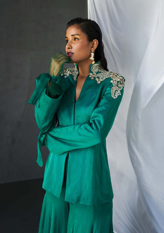 Bhumika Sharma-Teal Green Jacket And Gharara-INDIASPOPUP.COM
