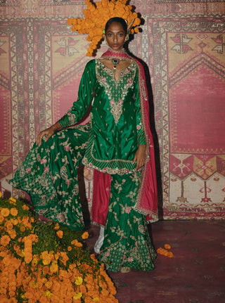 Green soft silk sharara set