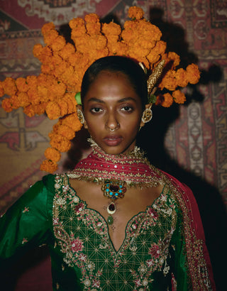 Green soft silk sharara set