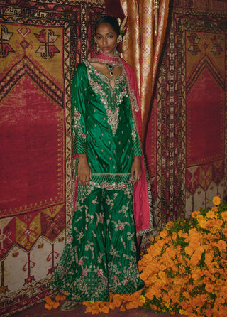 Green soft silk sharara set