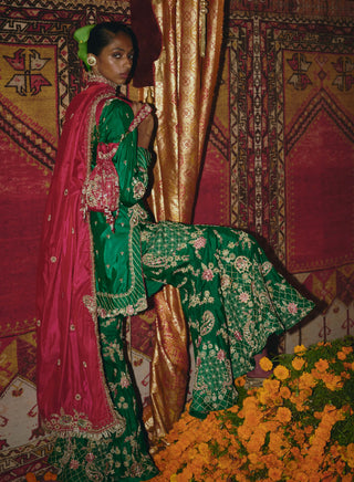 Green soft silk sharara set
