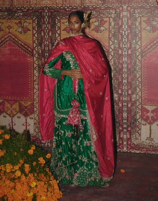 Green soft silk sharara set