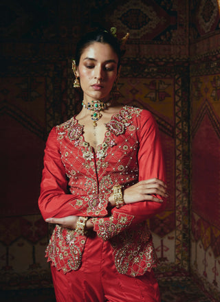 Red jacket and sharara and jacket