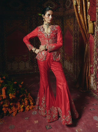 Red jacket and sharara and jacket