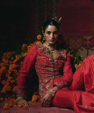 Red jacket and sharara and jacket