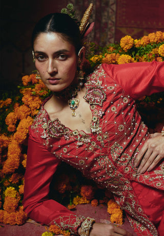 Red jacket and sharara and jacket